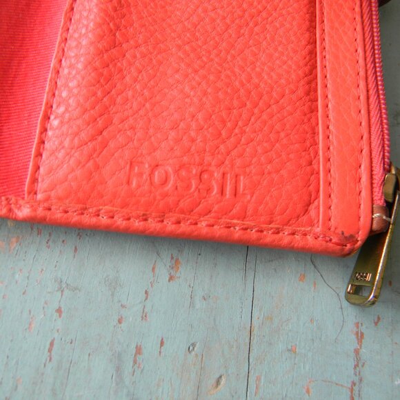 Fossil Keely Tab Clutch Wallet Coral/BROWN LEATHER LARGE - Picture 8 of 9